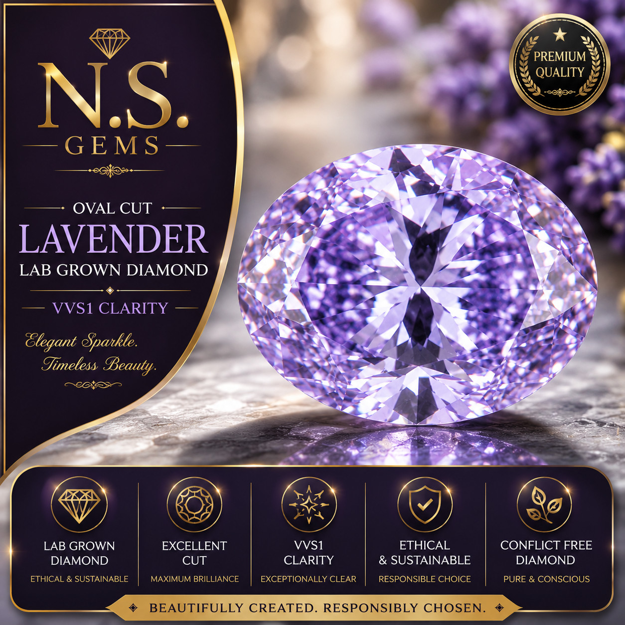 2 Ct Oval Cut Lavender Lab Grown Diamond VVS1 Loose Gemstone Elegant Sparkle.