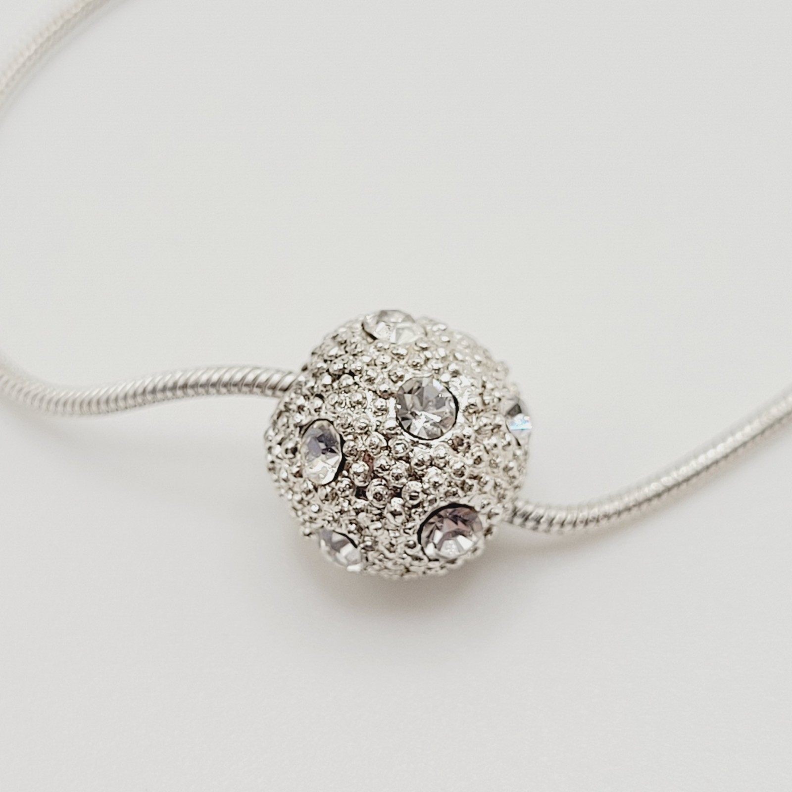 Disco Ball Glitter Sphere Feminine Elegant Style Silver Tone Pendant Necklace