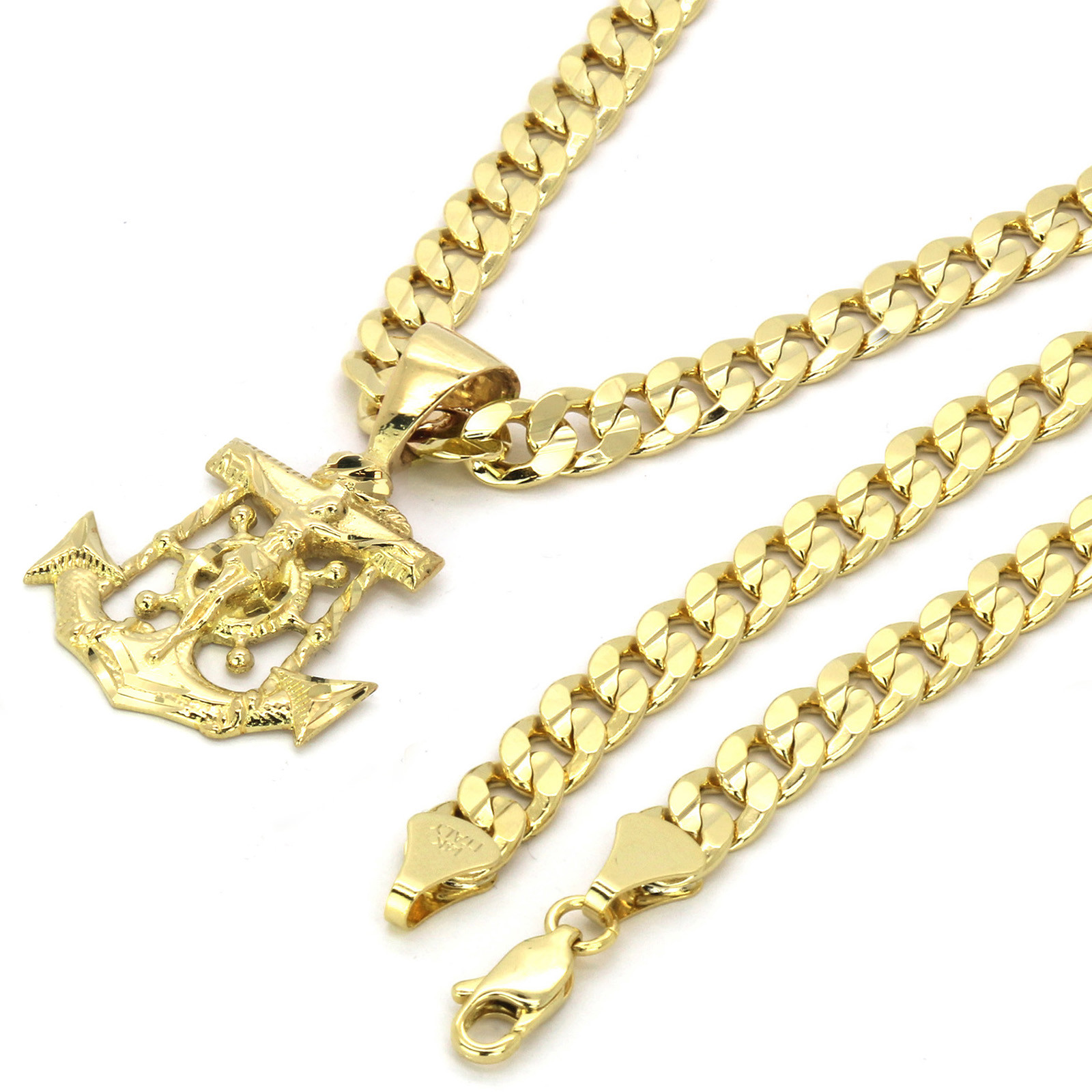 Mens 14k Gold Plated SMALL Jesus Anchor Pendant 5mm 24″ Cuban Necklace Chain L2