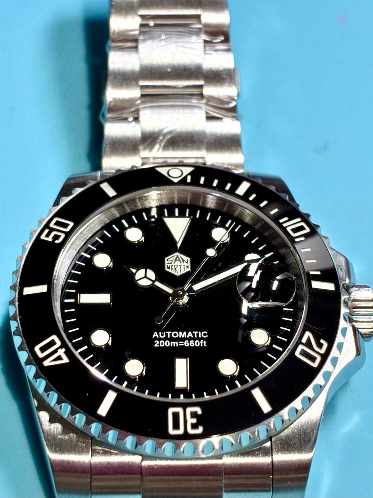 SAN MARTIN WATER GHOST 40MM ST2130 AUTO HI BEAT BLACK ENAMEL SAPPHIRE CERAMIC