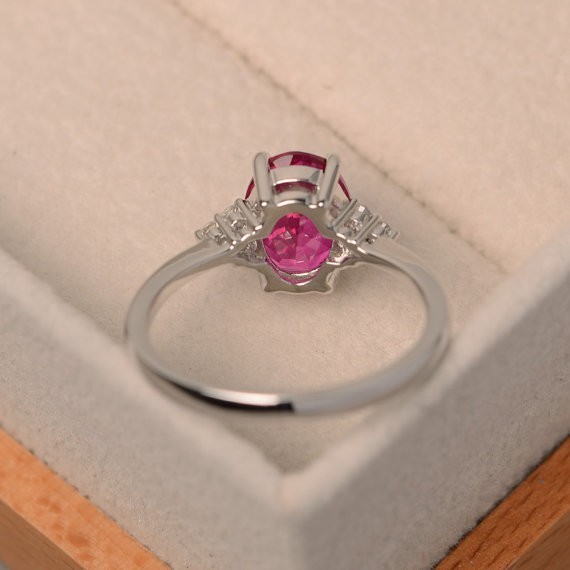 2.15 Ct Oval Cut Natural Ruby Diamond Wedding Ring 14K White Gold Size 7