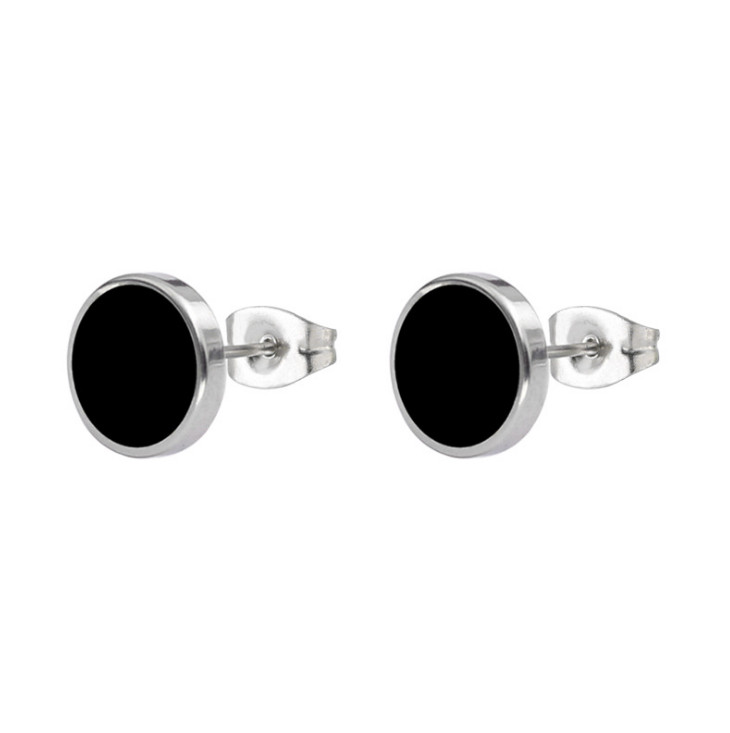 Men Women Stainless Steel Enamel Round Stud Earrings 6/8/10/12mm