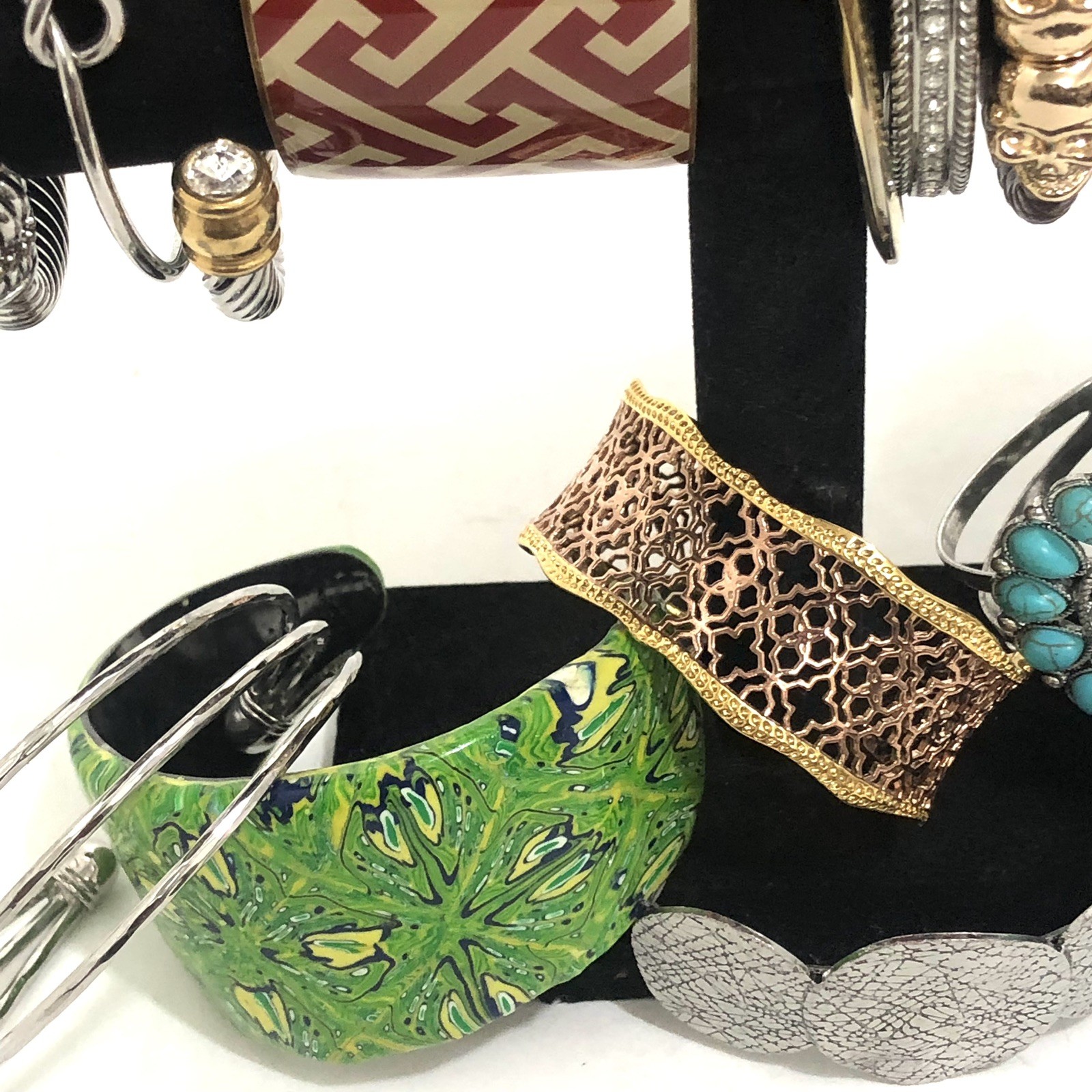 Vintage 17 Piece Lot Mixed Size Material Metal Cuff Bangle Bracelets Rhinestone