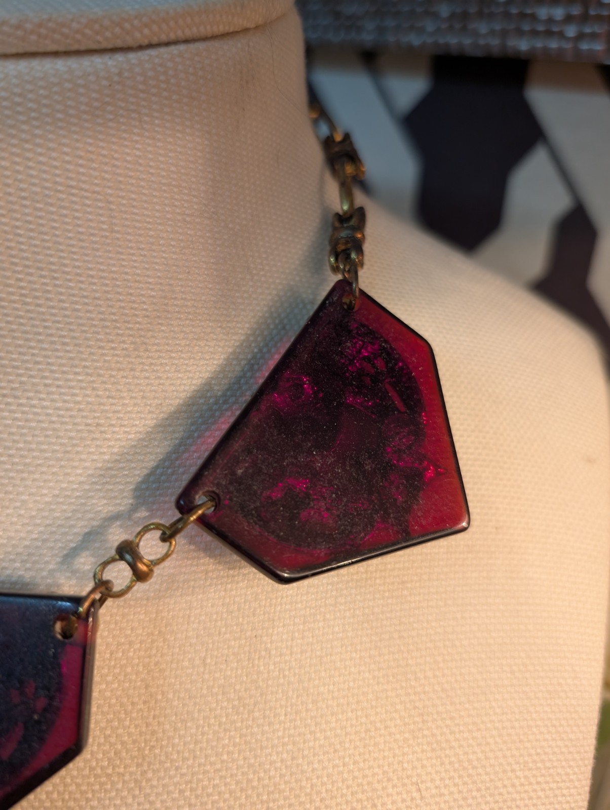 Stunning Necklace With 3 Dark Amber Pendants W/Large Sparkling Rhinestones
