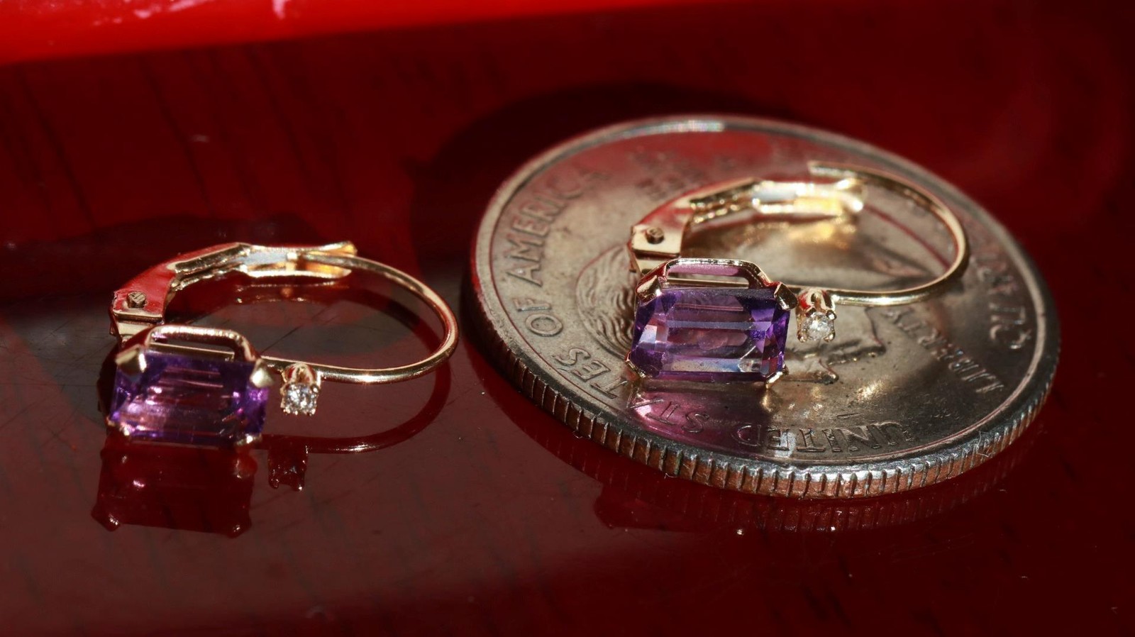 14k yellow gold earrings 0.82ct amethyst diamond 0.61″ dangle 0.91gr N3685
