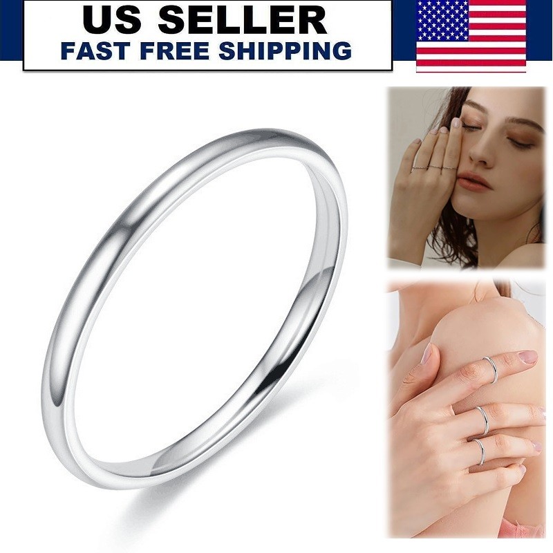Women Girl 2mm Thin Stackable Ring Stainless Steel Plain Band Gift Size 6-10 USA