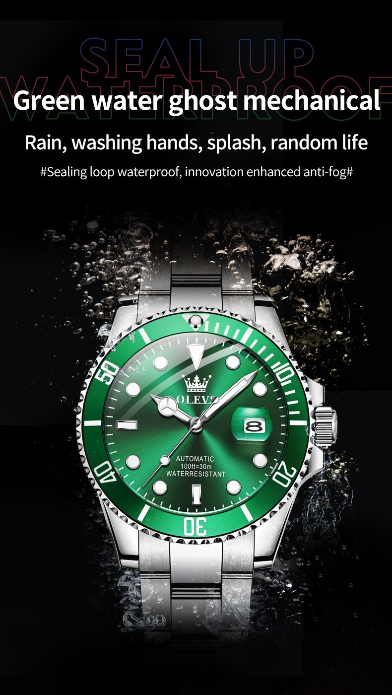 OLEVS 6638 Luxury Simple Business Water Resistant Green Black Chronograph Watch
