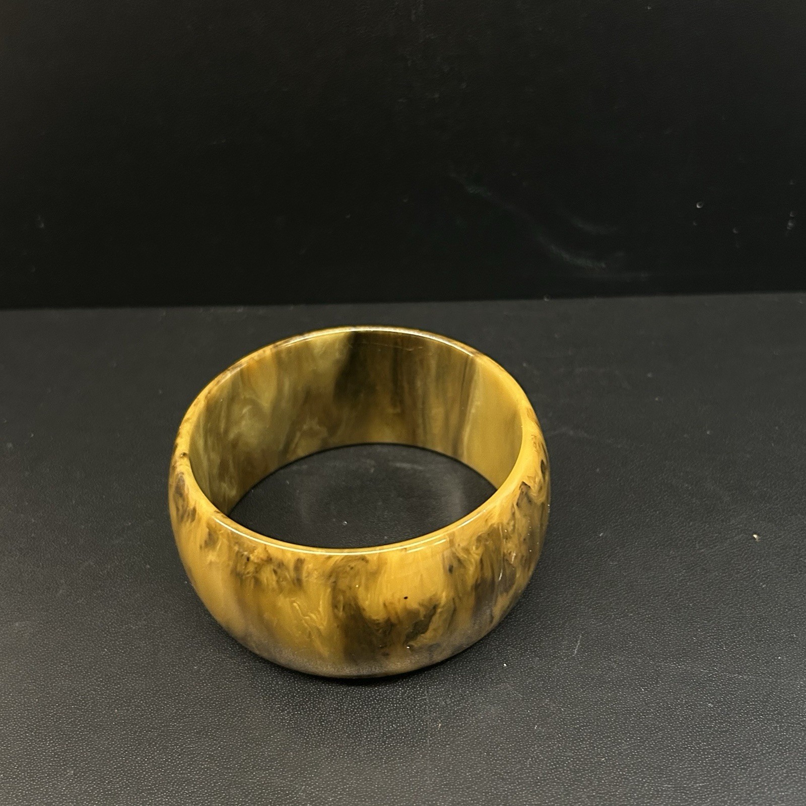 Vintage Bakelite Bracelet Bangle Butterscotch and Toffee Marble 1 1/4 Inch Wide