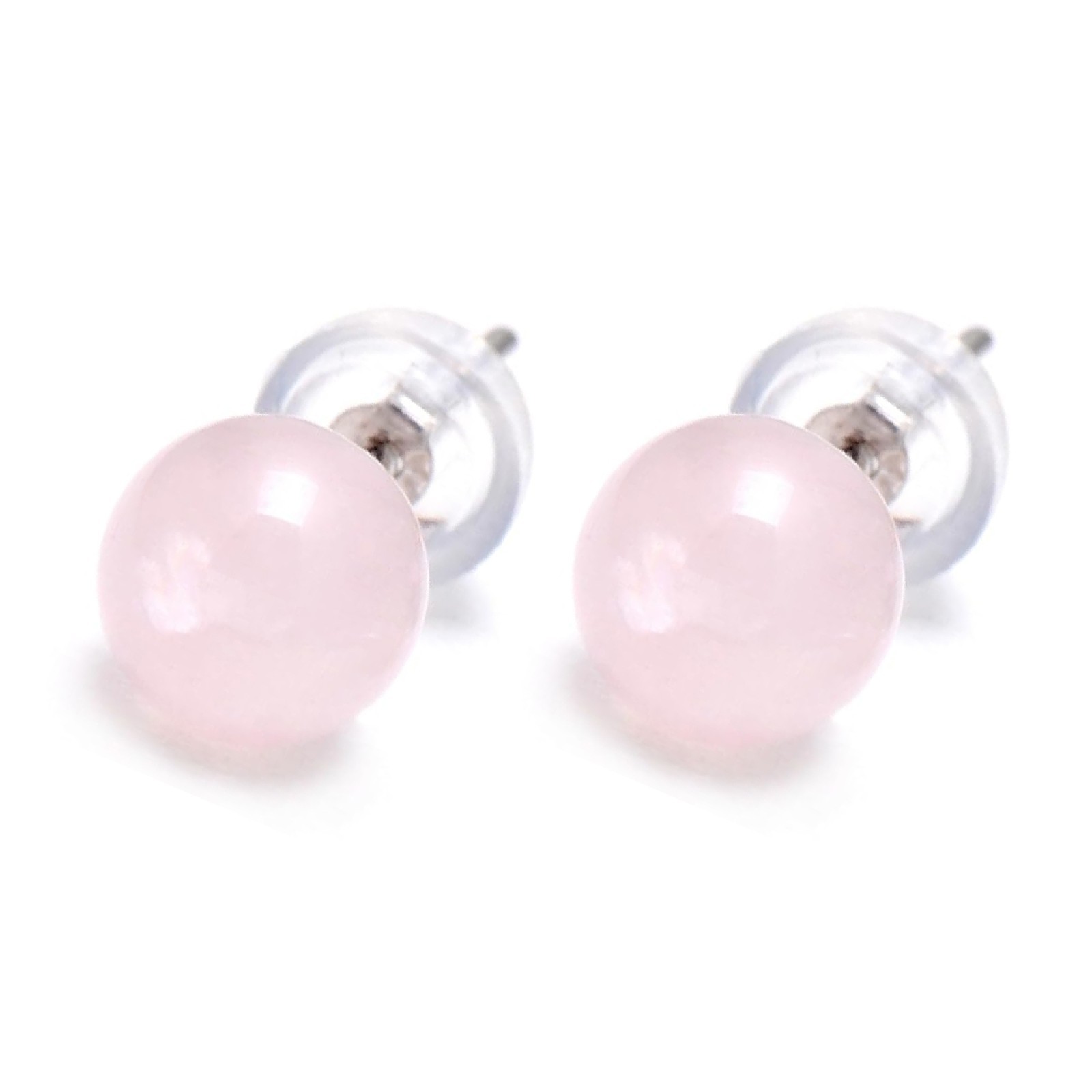925 Sterling Silver Round Rose Quartz Pink Stud Earrings – Elegant Jewelry