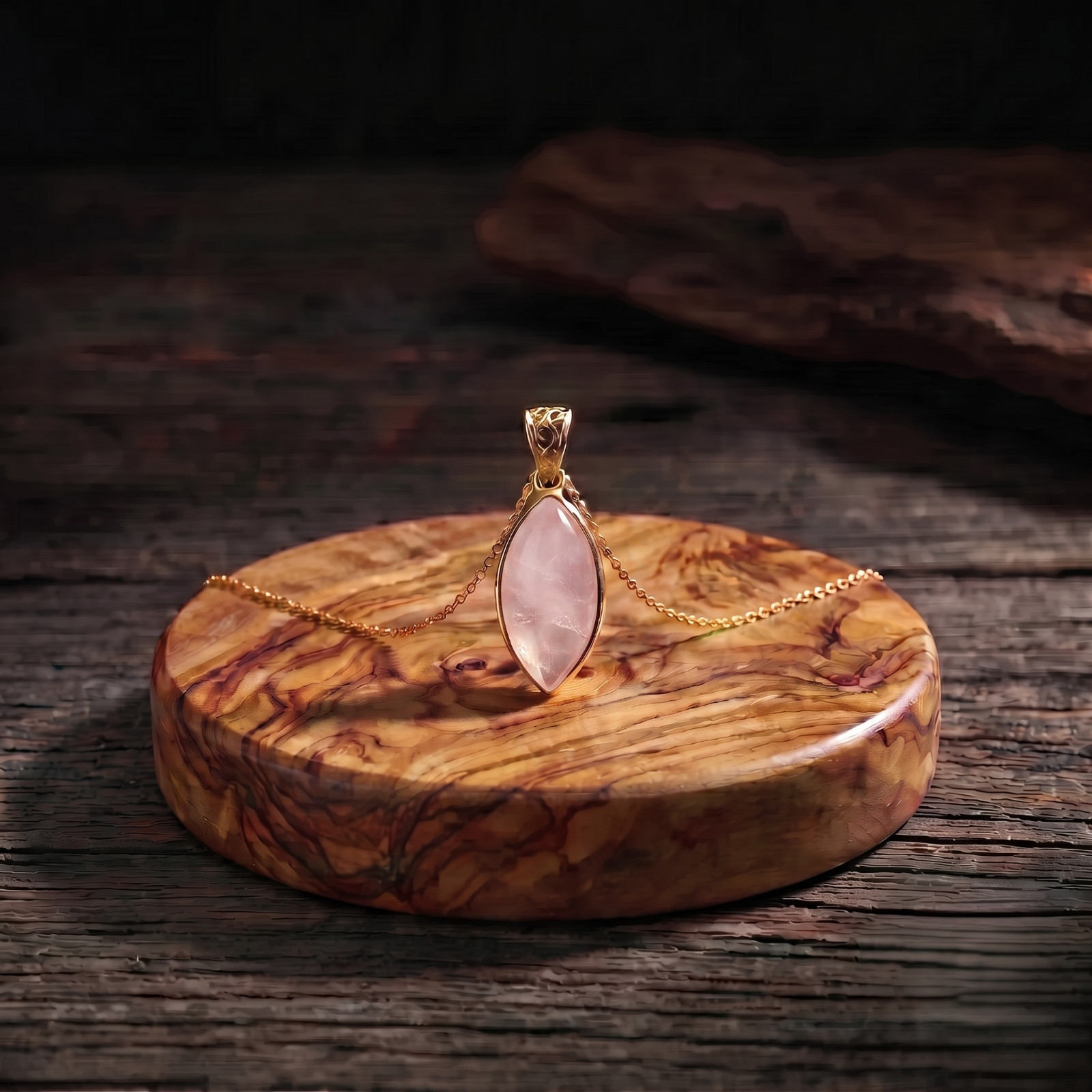 Rose Quartz Pendant Healing Charm Gold Filled Rose Quartz Jewelry Gift for Her