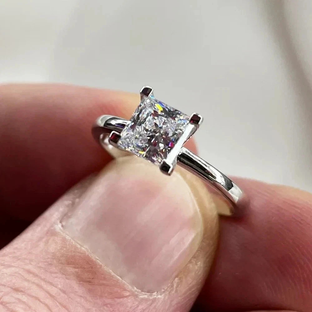 Princess Diamond Ring 1 Carat Wedding Lab Grown 14k White Gold IGI E F VVS CVD