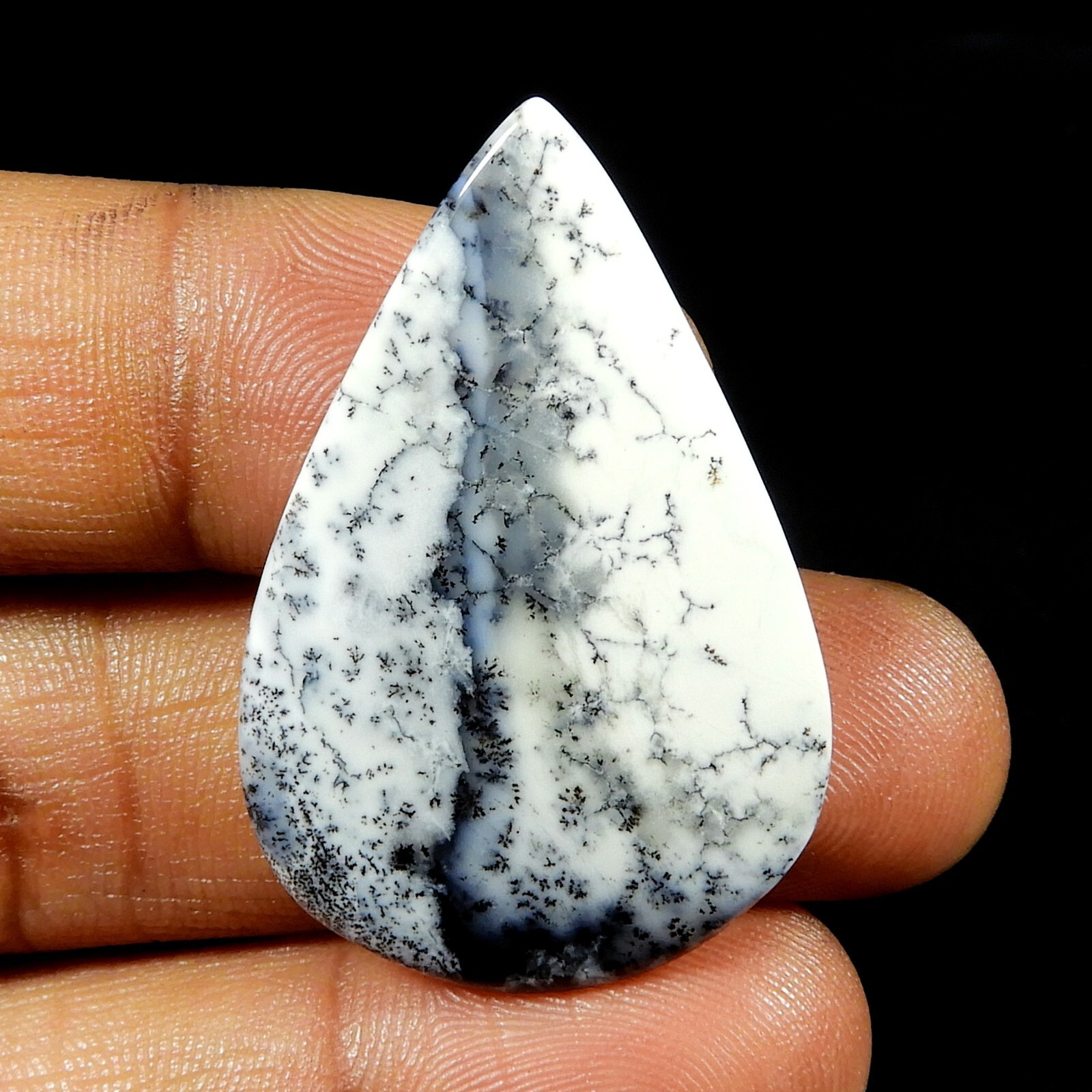 AAA+ Natural White Dendrite Opal Agate Gemstone Cabochon Oval Shape 25 Cts #9827