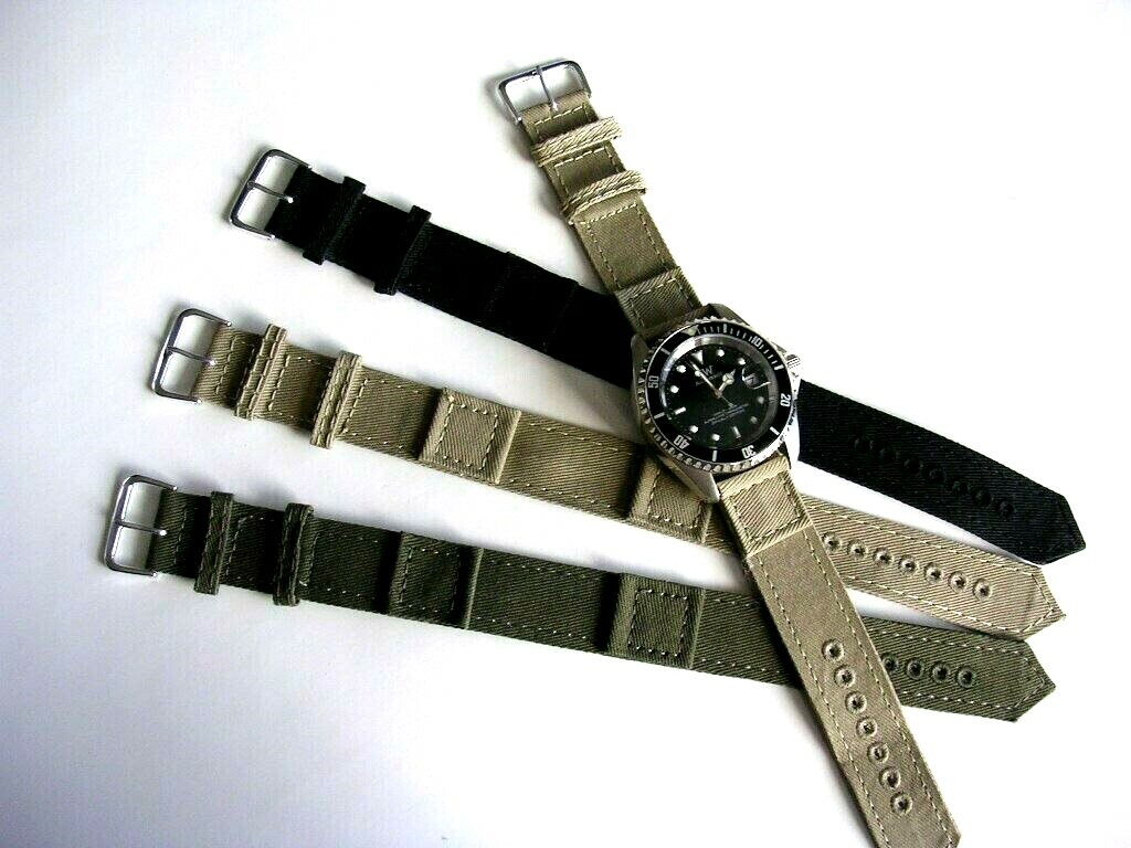 16 Khaki Canvas WWII 1pc Military Army Drab watchband nato strap IW SUISSE 18 20