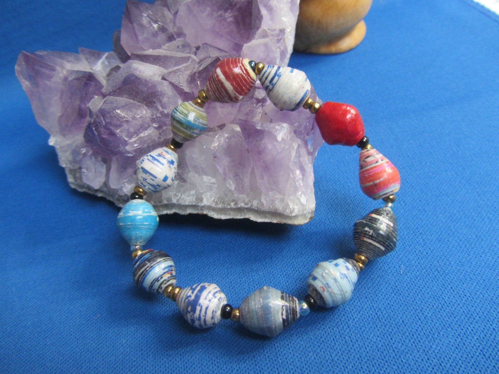 AFRICAN JEWELRY HAND-CRAFTED COLORFUL PAPER BEAD BRACELET FROM KENYA A