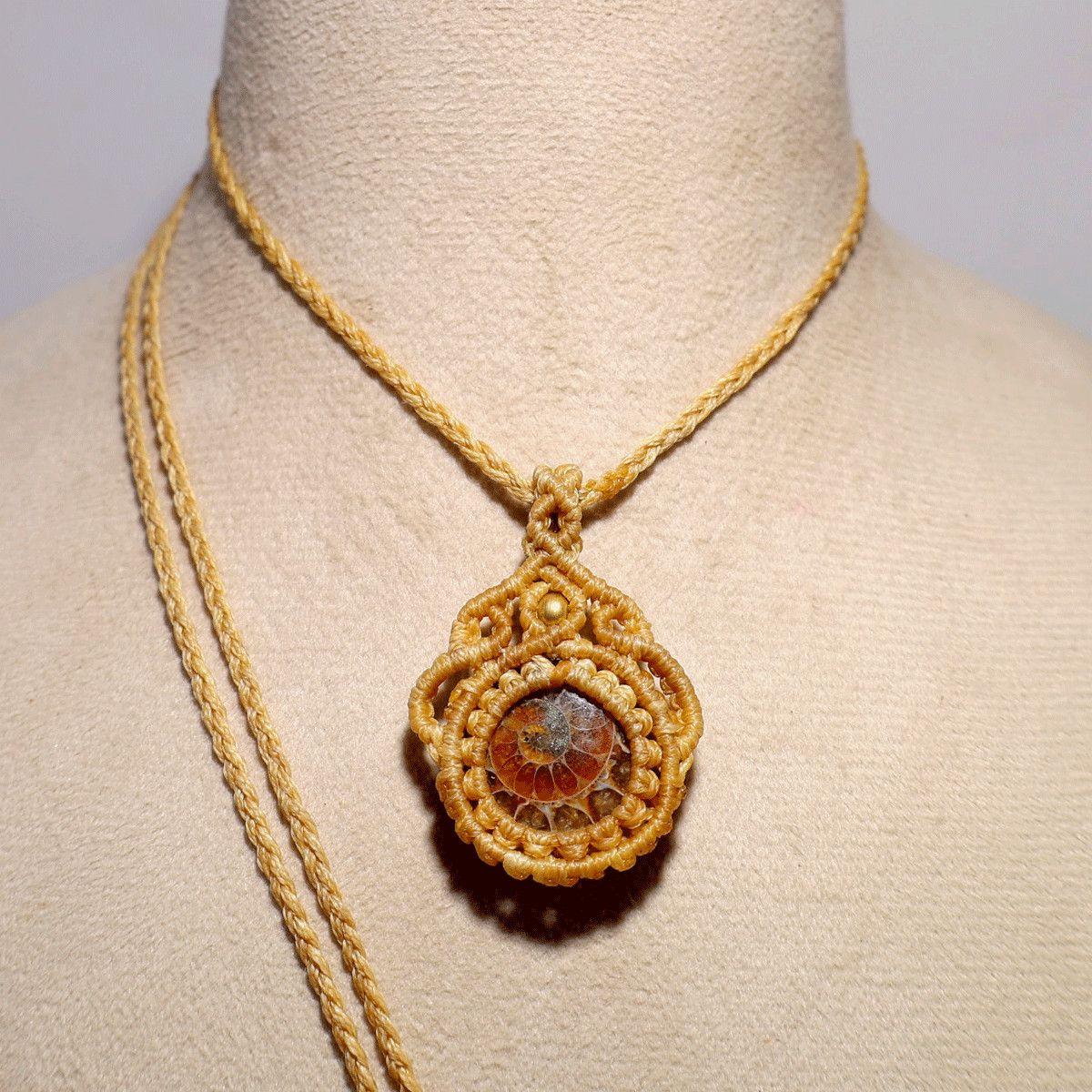 Ancient Spiral of Time~ Natural Ammonite Fossil Hand Woven OOAK Macrame Necklace