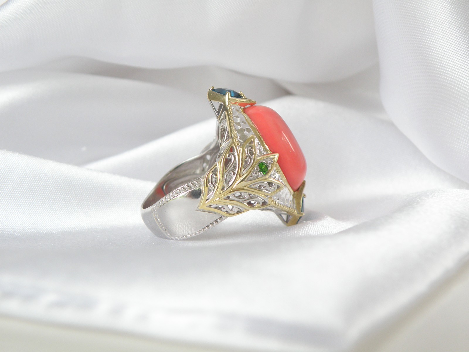 Gems en Vogue Michael Valitutti Sterling Silver 925 Pink Coral Statement Ring 10
