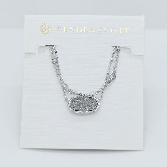 Kendra Scott Elisa Silver Crystal Multi Strand Pendant Necklace Platinum Drusy