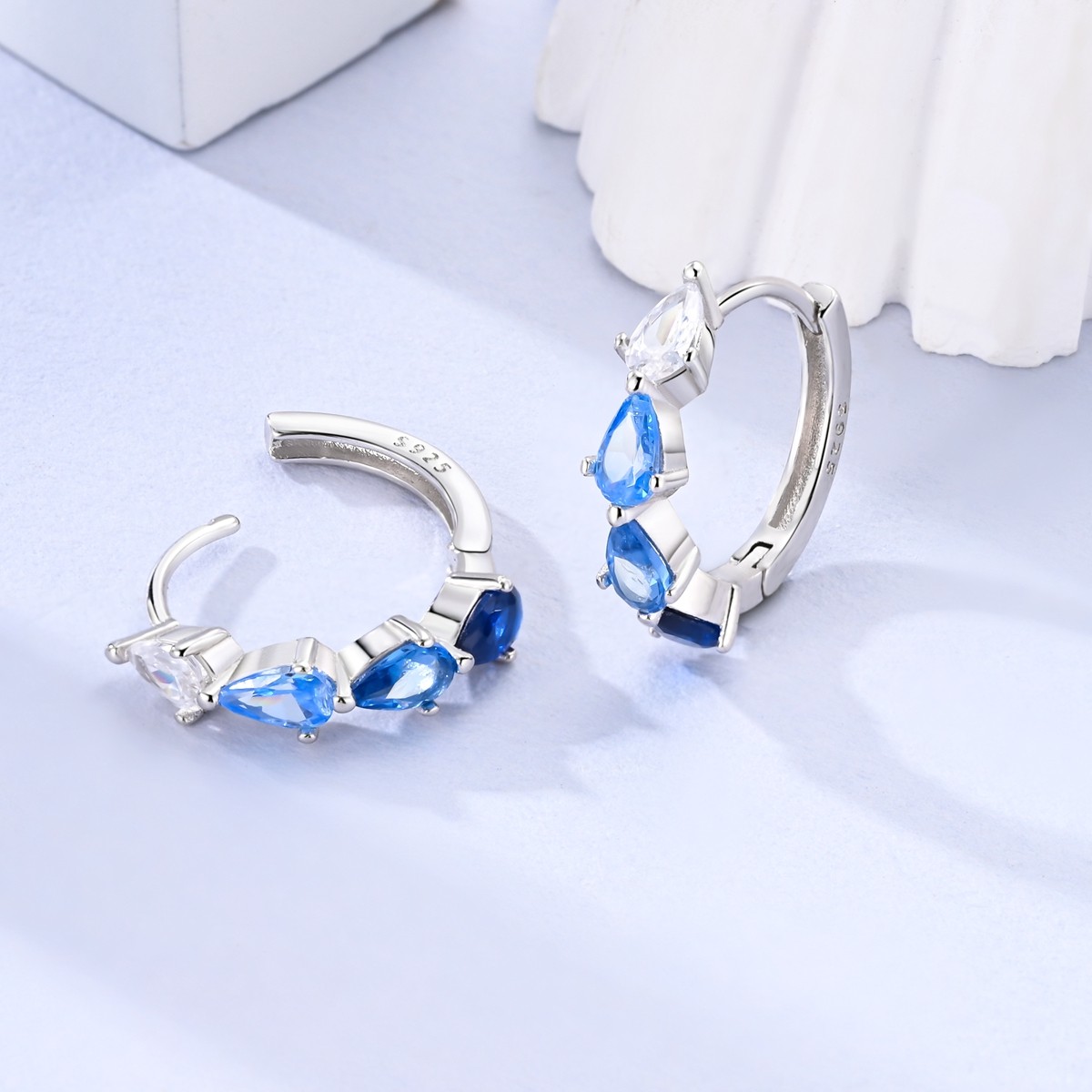 LAZA Original Blue CZ Teardrop 925 Sterling Silver Hoop Earrings Women Jewelry