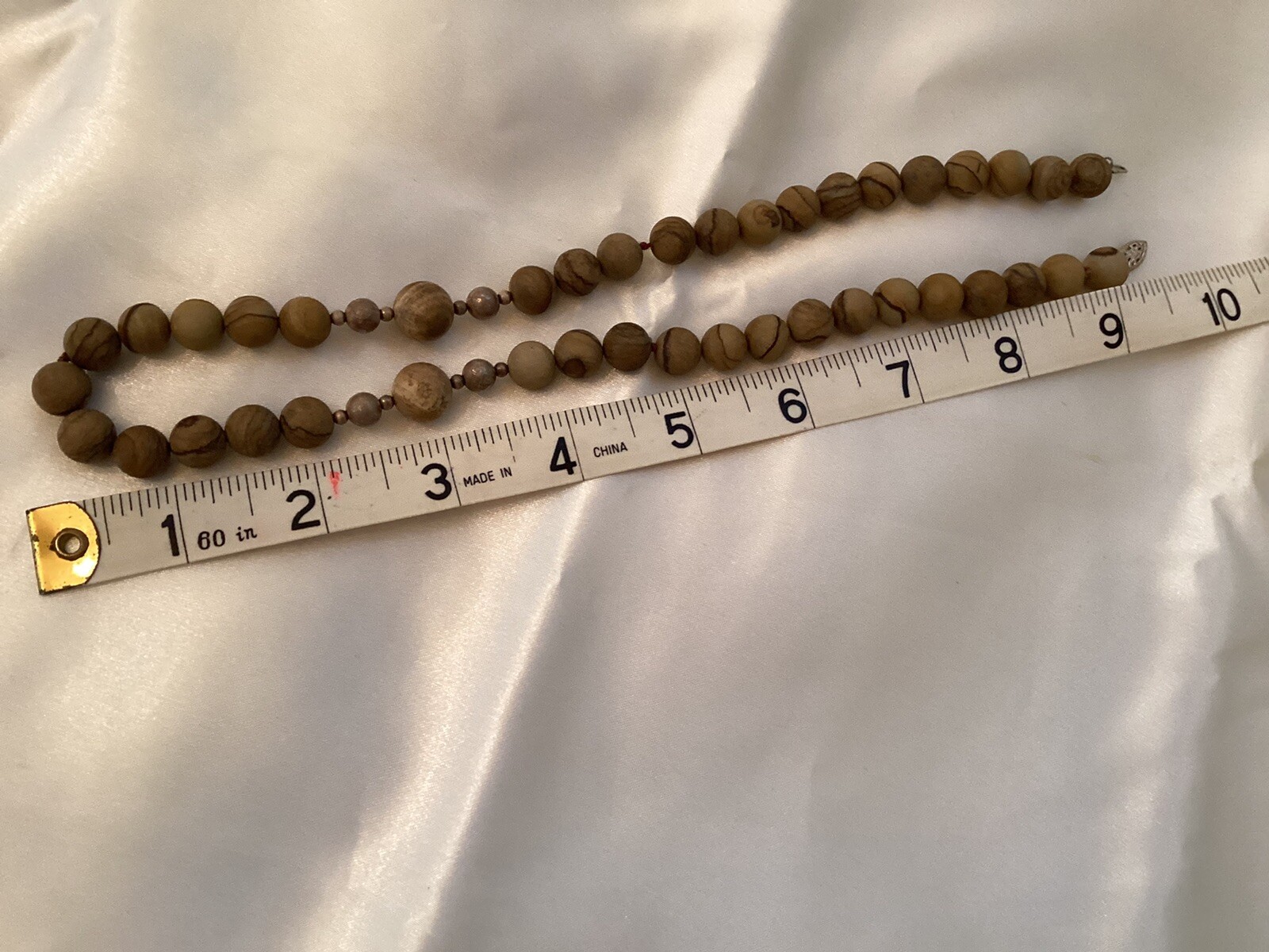 Wood Grain Jasper Beaded Necklace Sterling Silver Closure