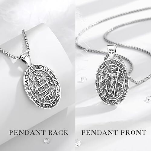 925 Sterling Silver Two-Sided Saint Gabriel Necklace