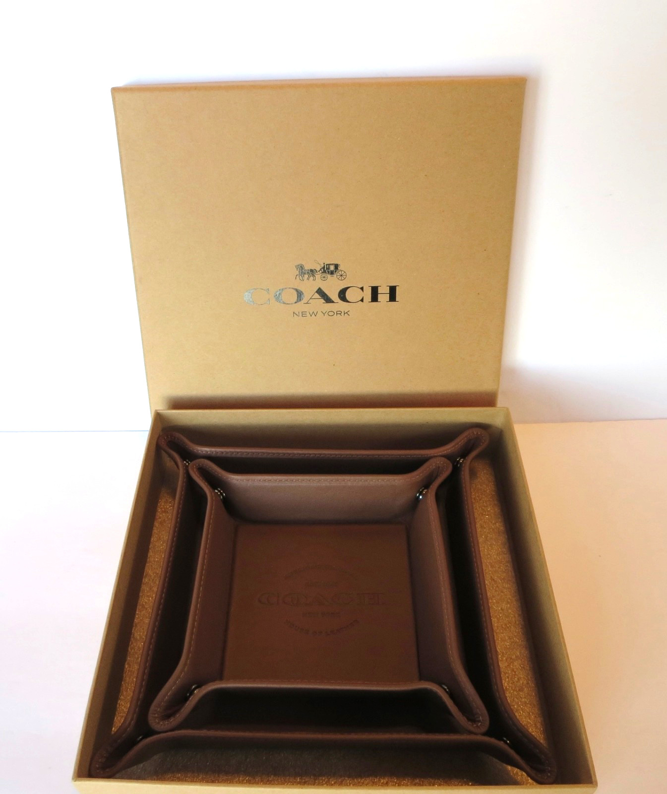 Coach Valet Leather Tray Set Dark Saddle New with Box