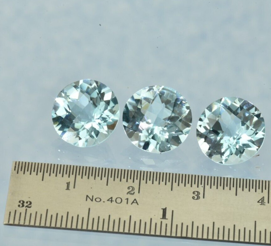 3 pieces Natural Blue Topaz Round Checkerboard Cut 15.56 ct. total 11 mm