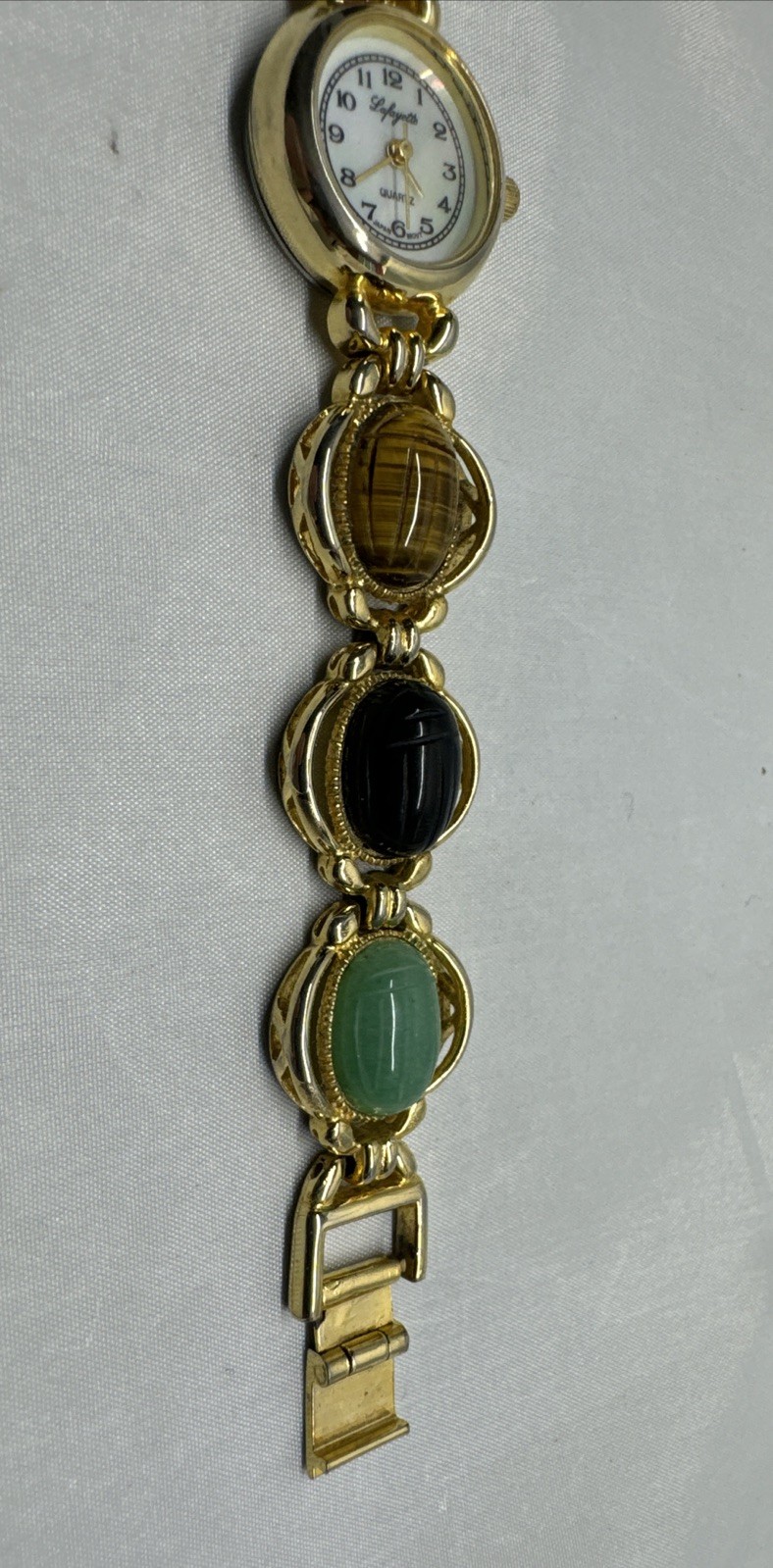Vintage Lafayette MOP Semi-Precious Stone Egypt Scarab Beetle 22MM 7″