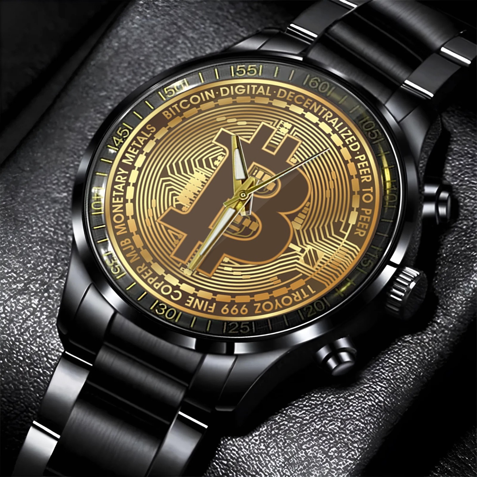 BTC-Bitcoin Logo Black Stainless Steel Watch
