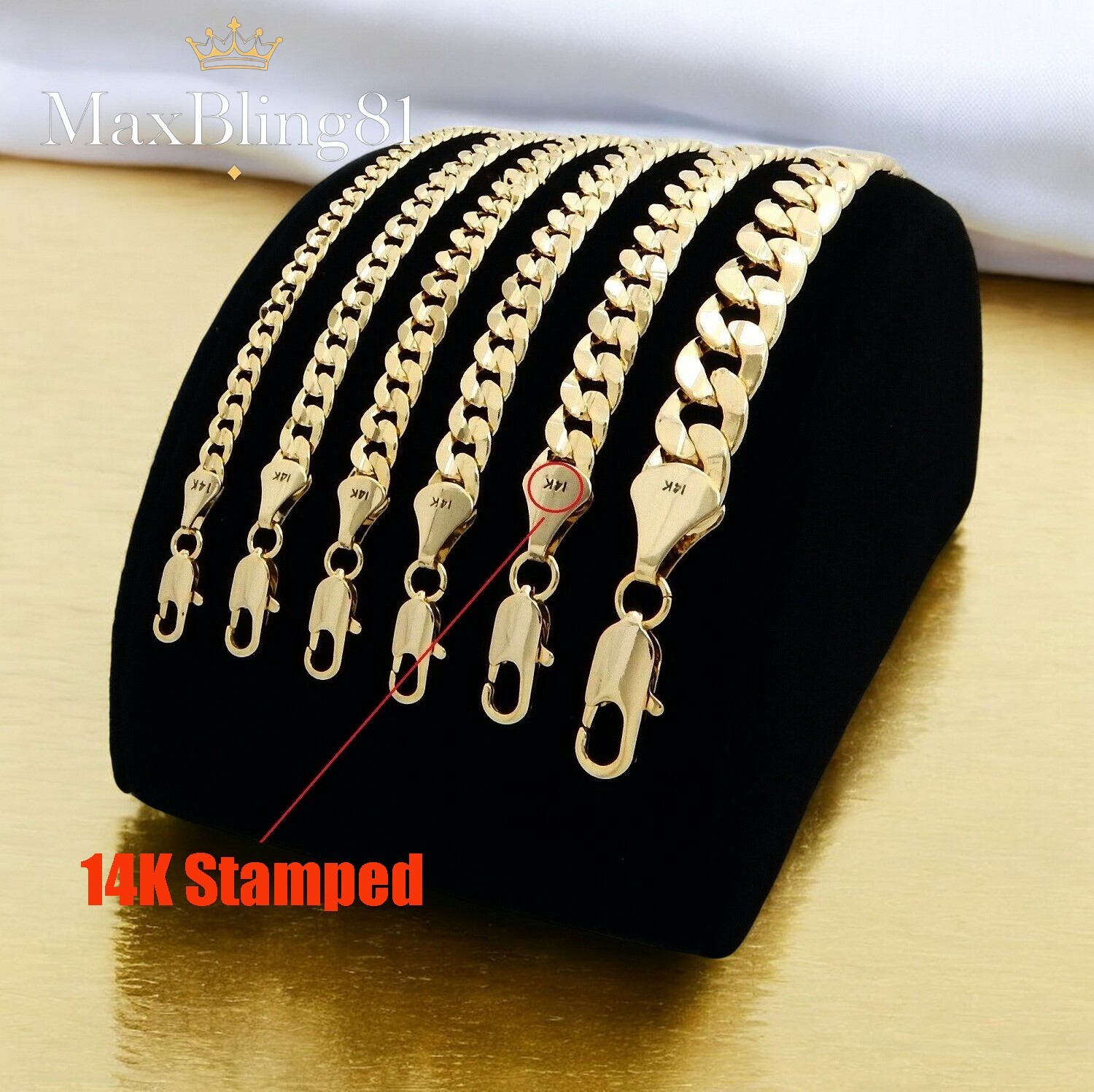 AAA+ Premium Brass 14K Stamped Gold plated 4~10mm 20″ ~ 30″ Cuban Chain Necklace