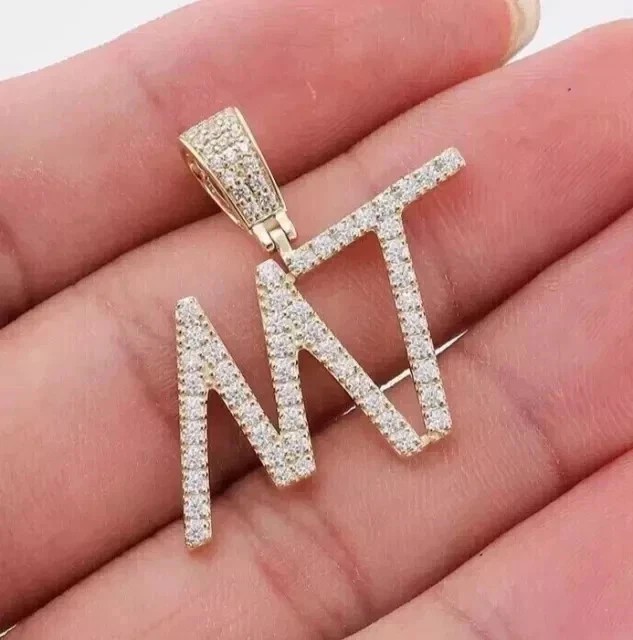 1.30Ct Round Cut Simulated Diamond Custom Letter Pendant 14K Yellow Gold Plated