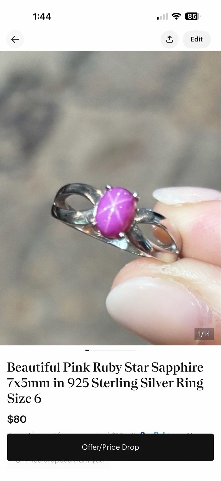 Stunning Ruby Star Sapphire 7x5mm Oval Cabochon 925 Sterling silver Ring size 6