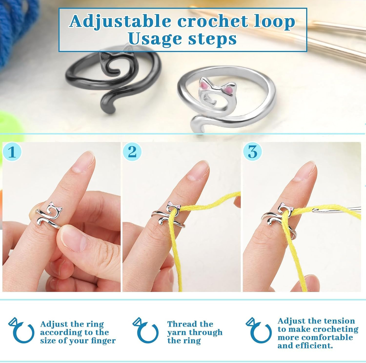 5 Pcs Crochet Ring, Adjustable Crochet Tension Rings, Yarn Ring for Finger | FOU