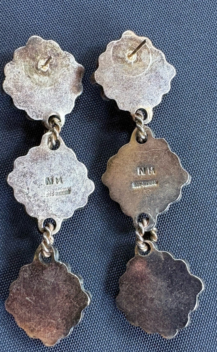Vintage Pyramid Amethyst Sterling 2.75” Earrings 32g signed NM 925 Mexico RARE