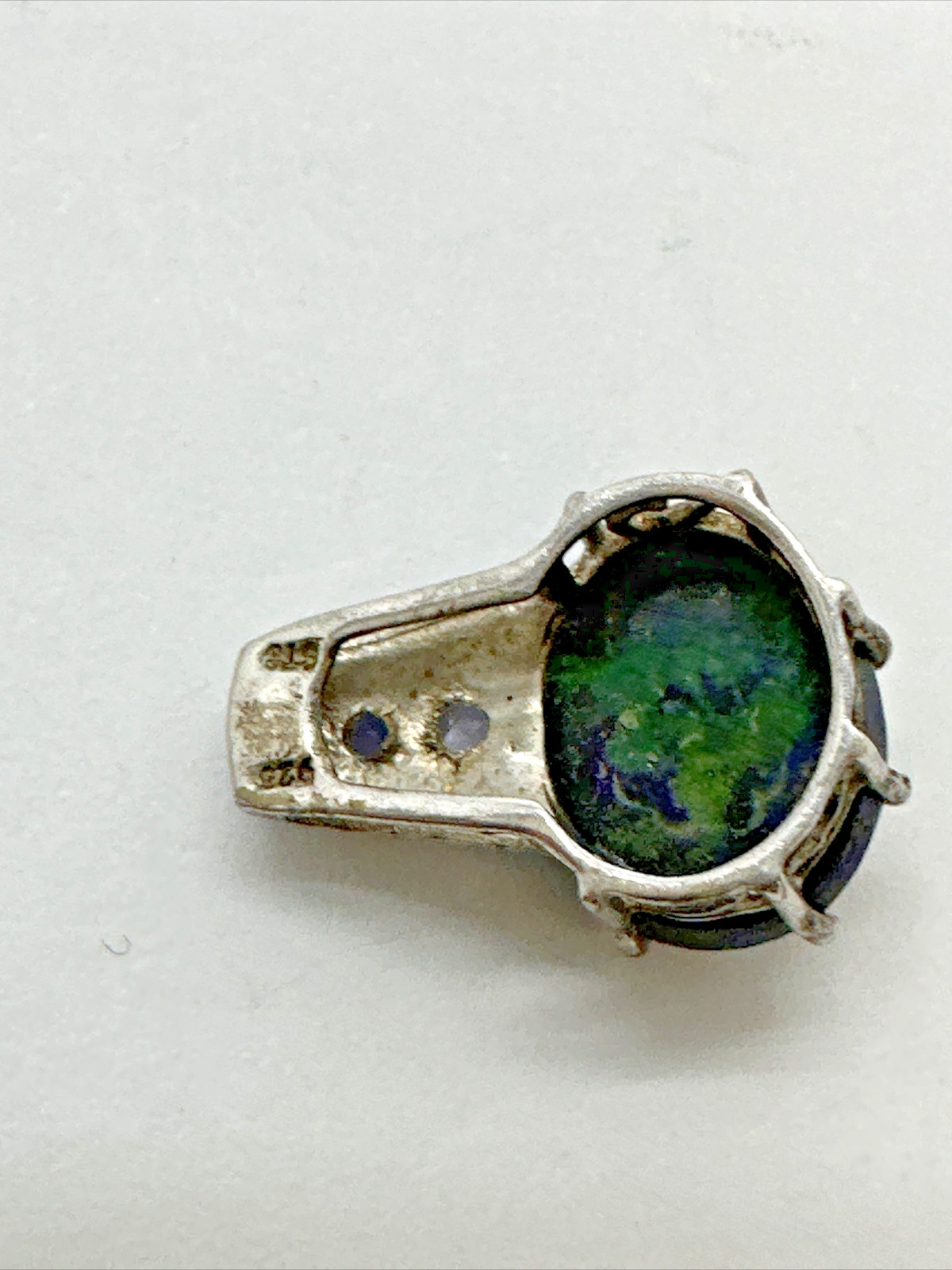 Signed STS Sterling Silver Azure Malachite and Purple stone Pendant 3/4″ Beauty