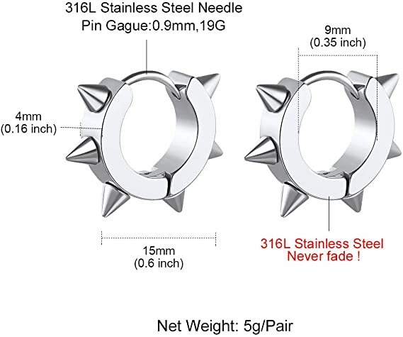 Men’s Women’s Punk Huggie Hoop Earrings Stainless Steel Spike Ear Studs Earrings