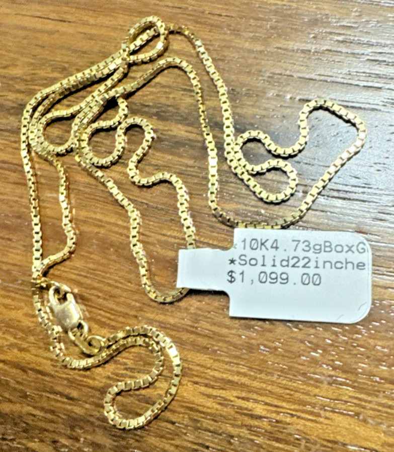 10kt Real Solid Gold Box Chain Necklace 4.73grams 22” 10K New with Tag 10Karat