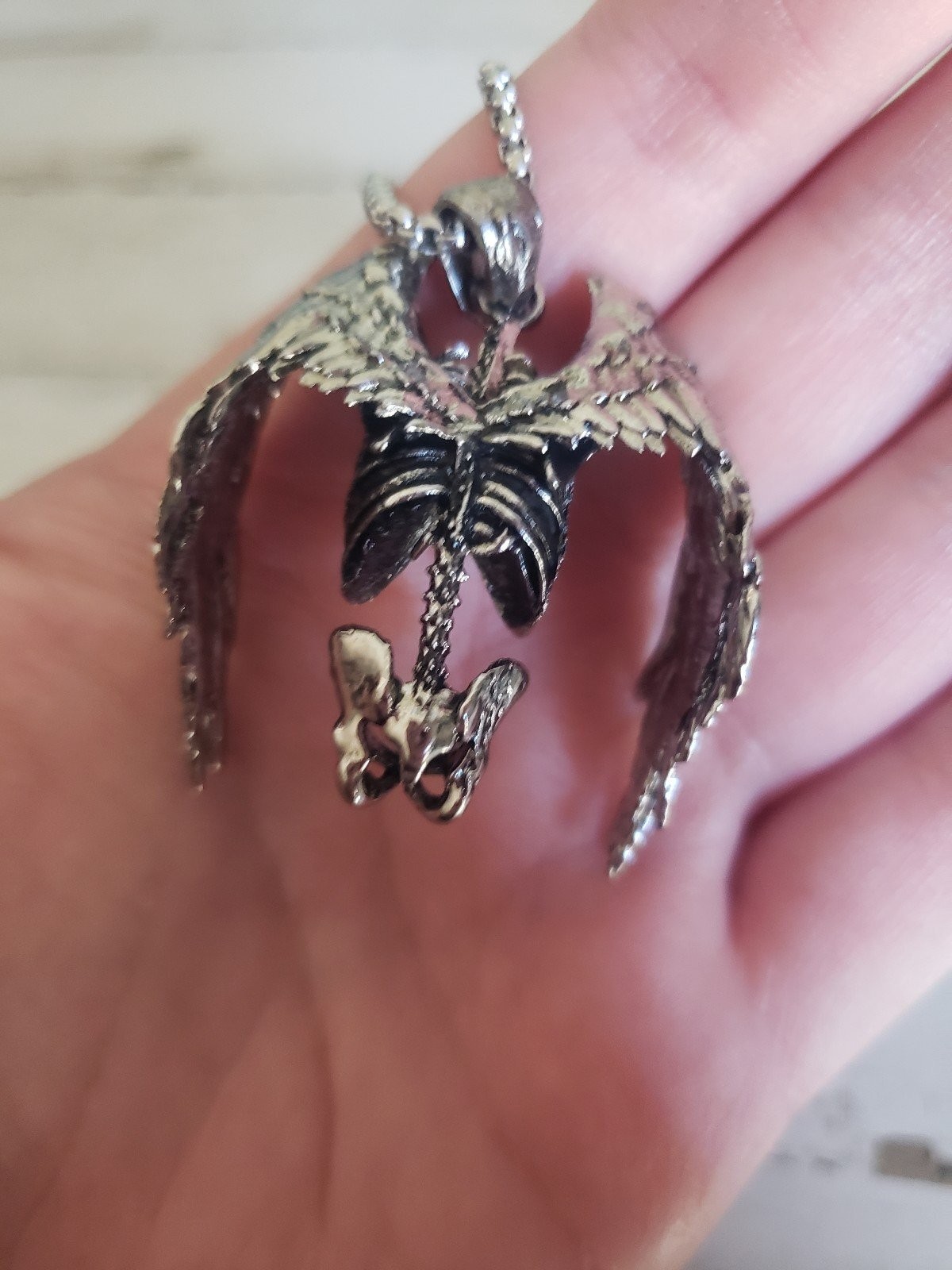 Skeleton necklace wings bones Halloween angel jewelry goth gift gothic spooky
