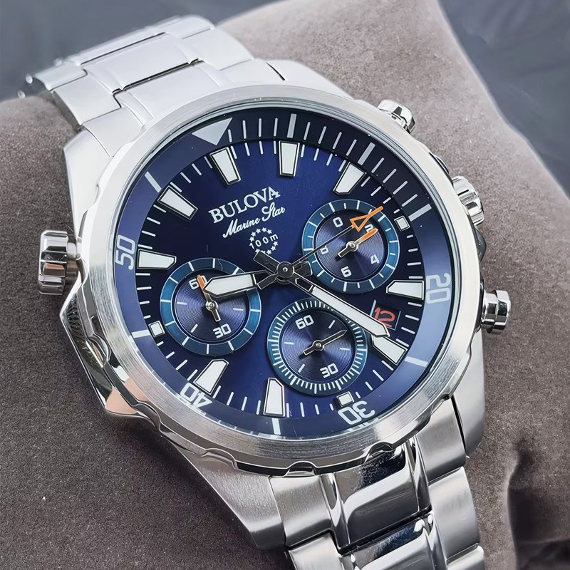 Bulova Marine Star Series B 96B256 Blue Dial Quartz Men’s Chronograph Watch 43mm