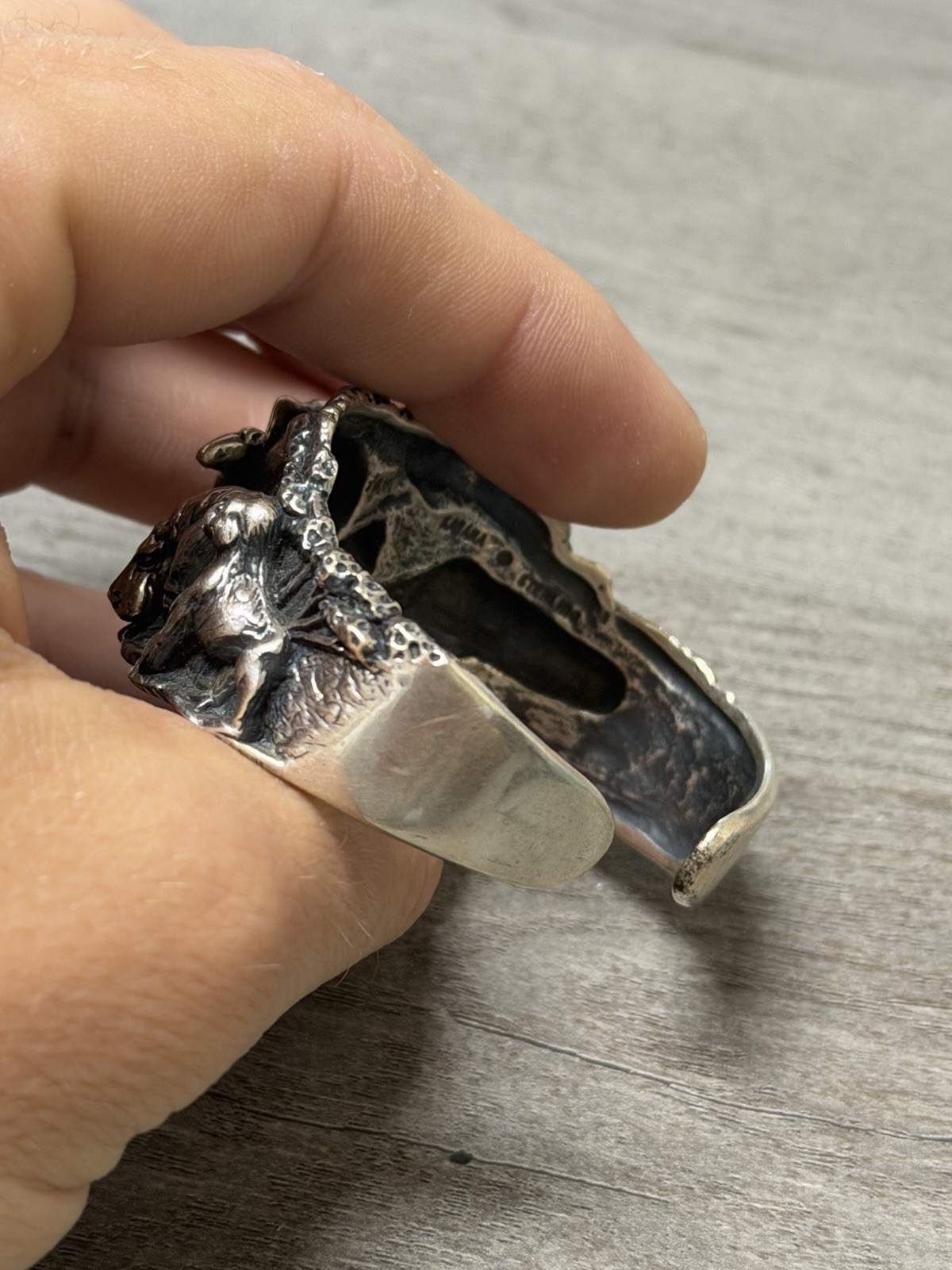 KABANA Sterling African Safari Animals 3D Cuff Bracelet Lion Hippo Gorilla Rhino