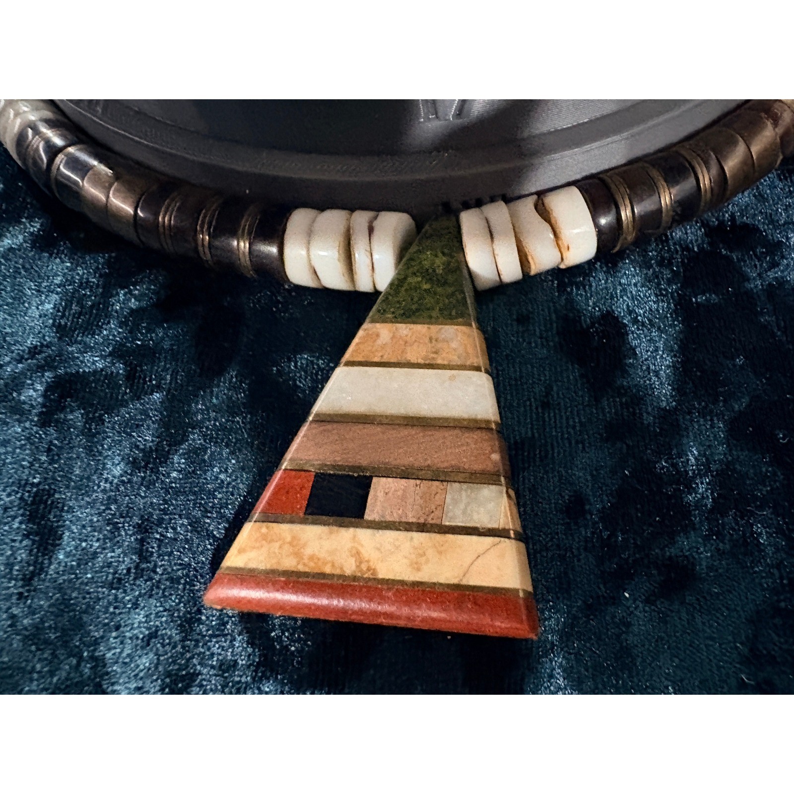 Boho Inlaid Stone Triangle Pendant Necklace Natural Wood Bone Beads
