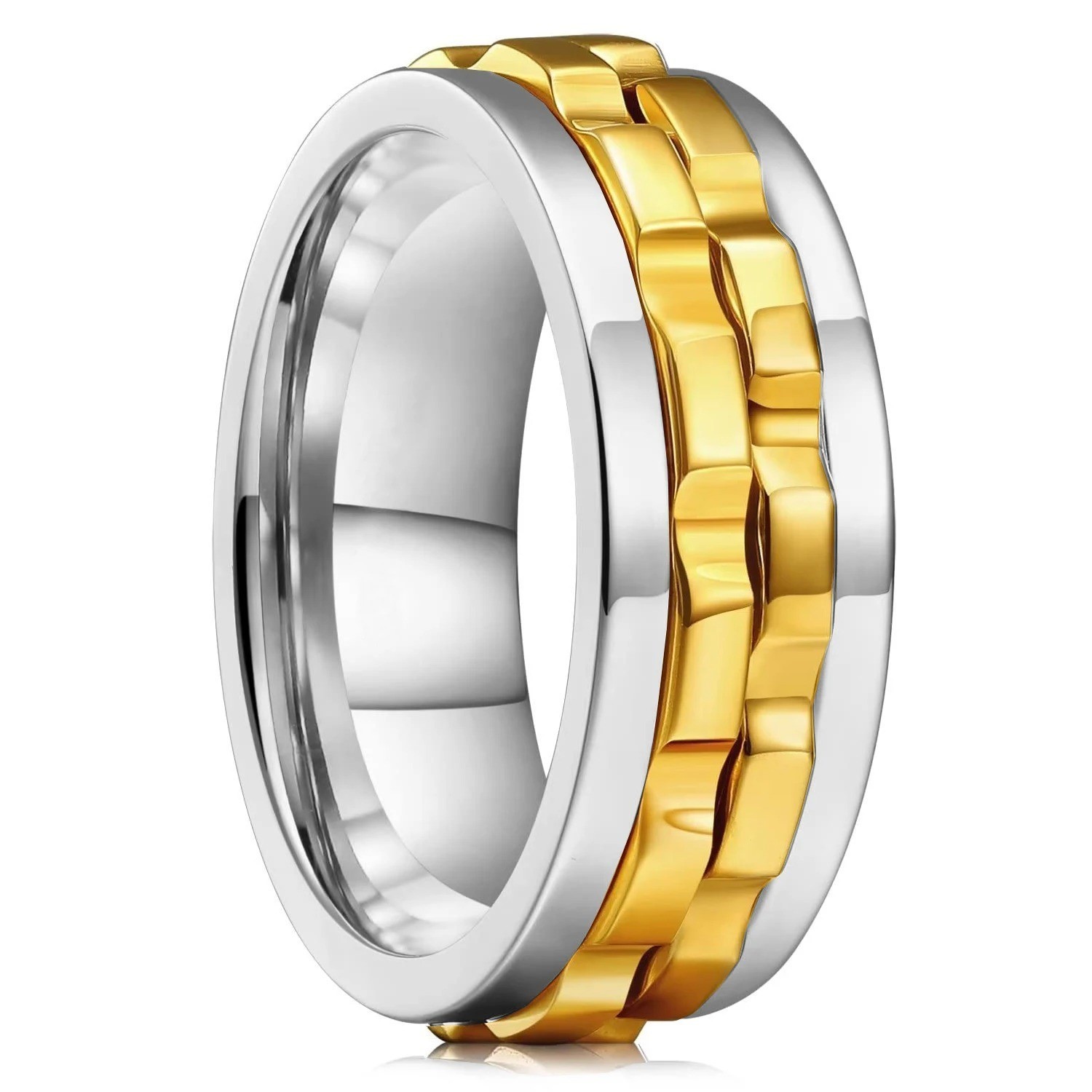 Anti Stress Stainless Steel Ring For Men Gear Chain Rotating Anxiety Relief