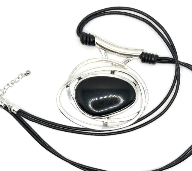 Huge 70x40mm Onyx with Lather Cord Designer Necklace