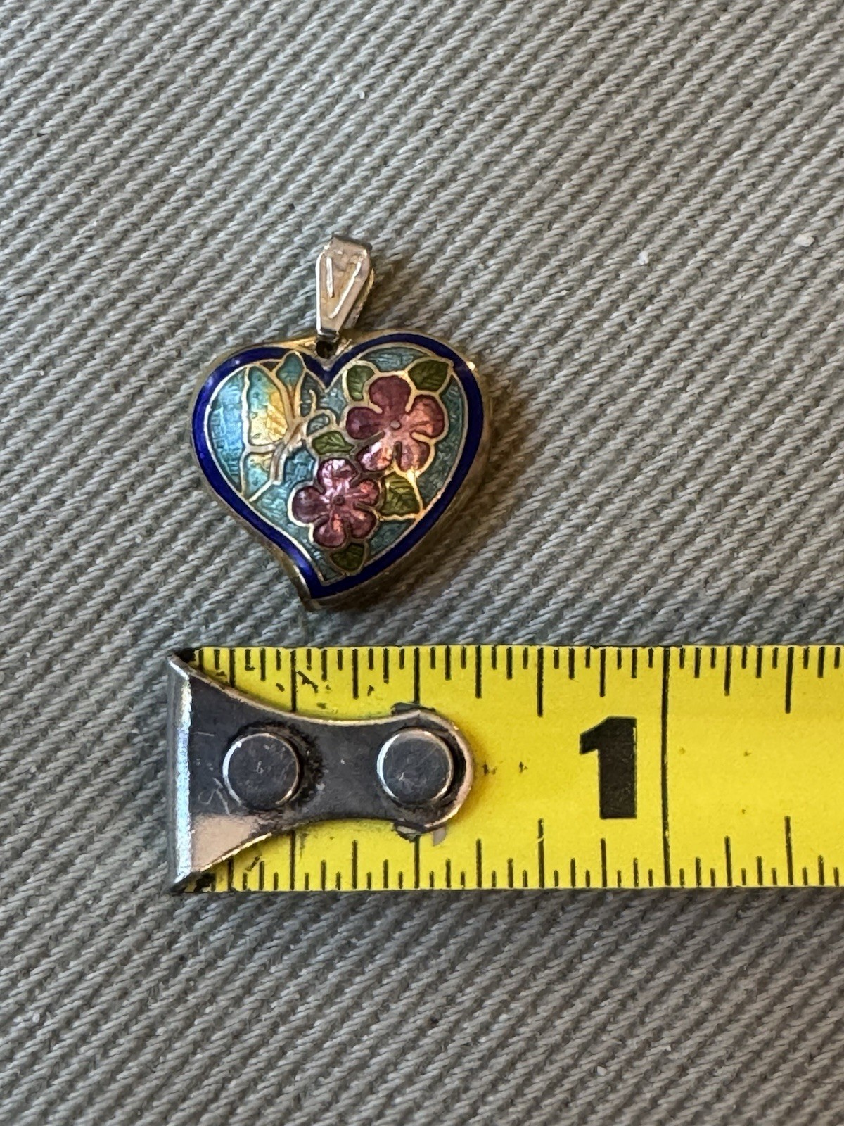 Vintage Cloisonne Brass Base Metal and .875” Enamel Pendant