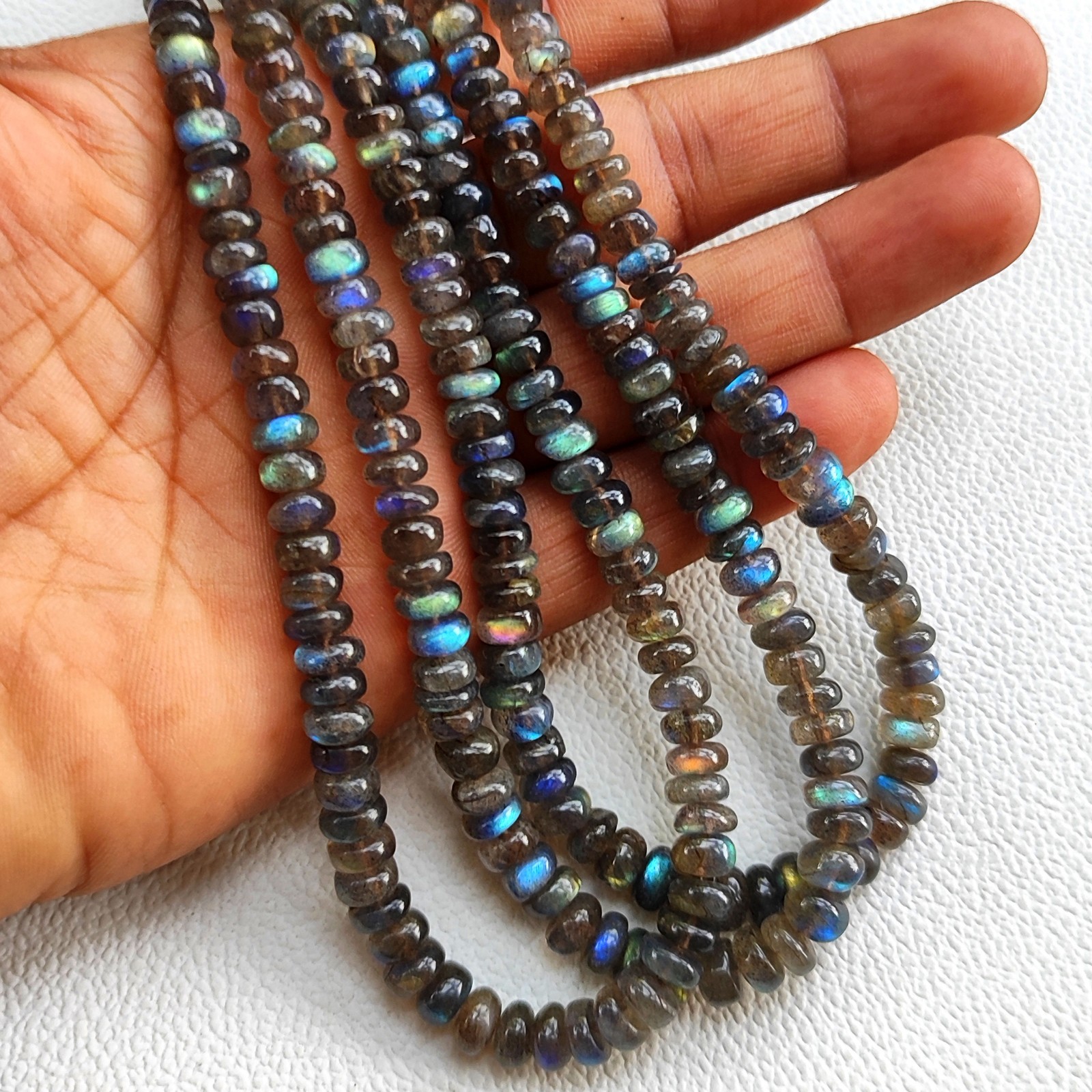 6-7mm Smooth Rondelle Labradorite Rainbow Fire 16.5″ Strand Beads India Gems