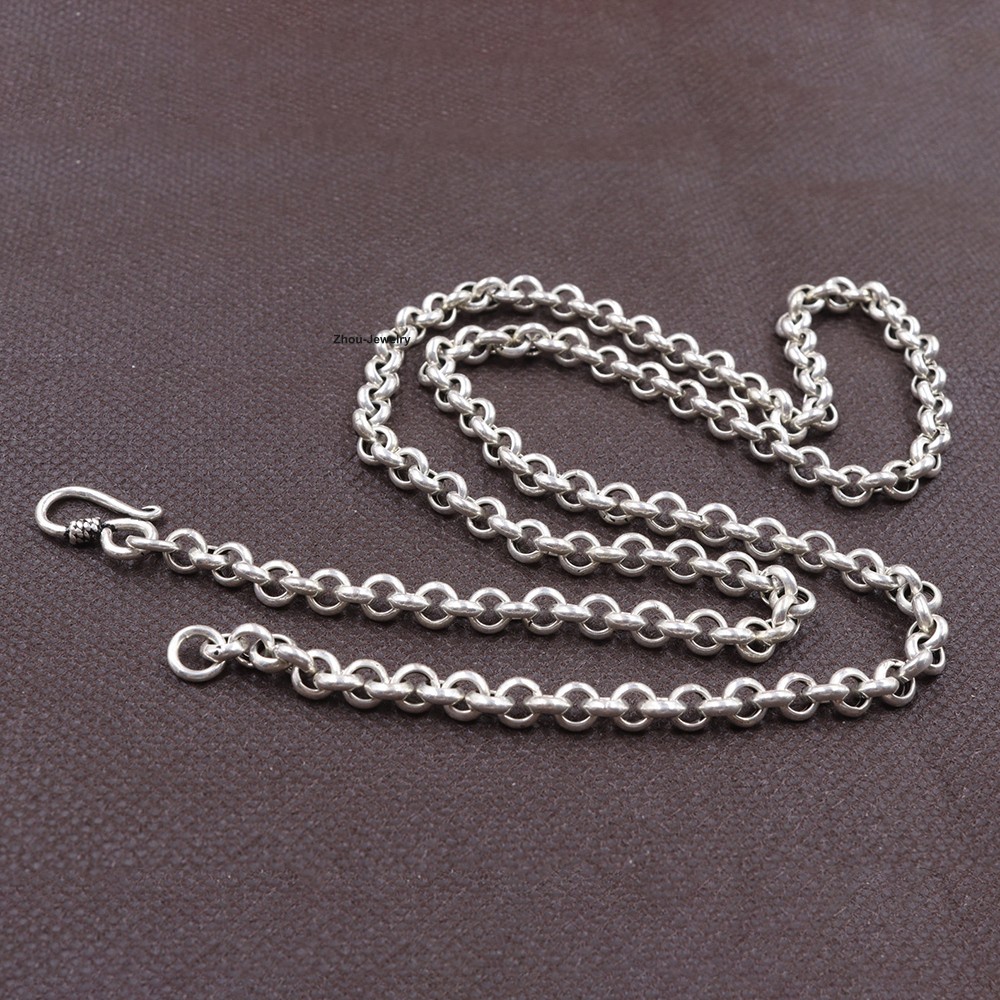 Real 925 Sterling Silver 5.5mm Rolo Link Chain Necklace 23.6inch Sturdy Chain