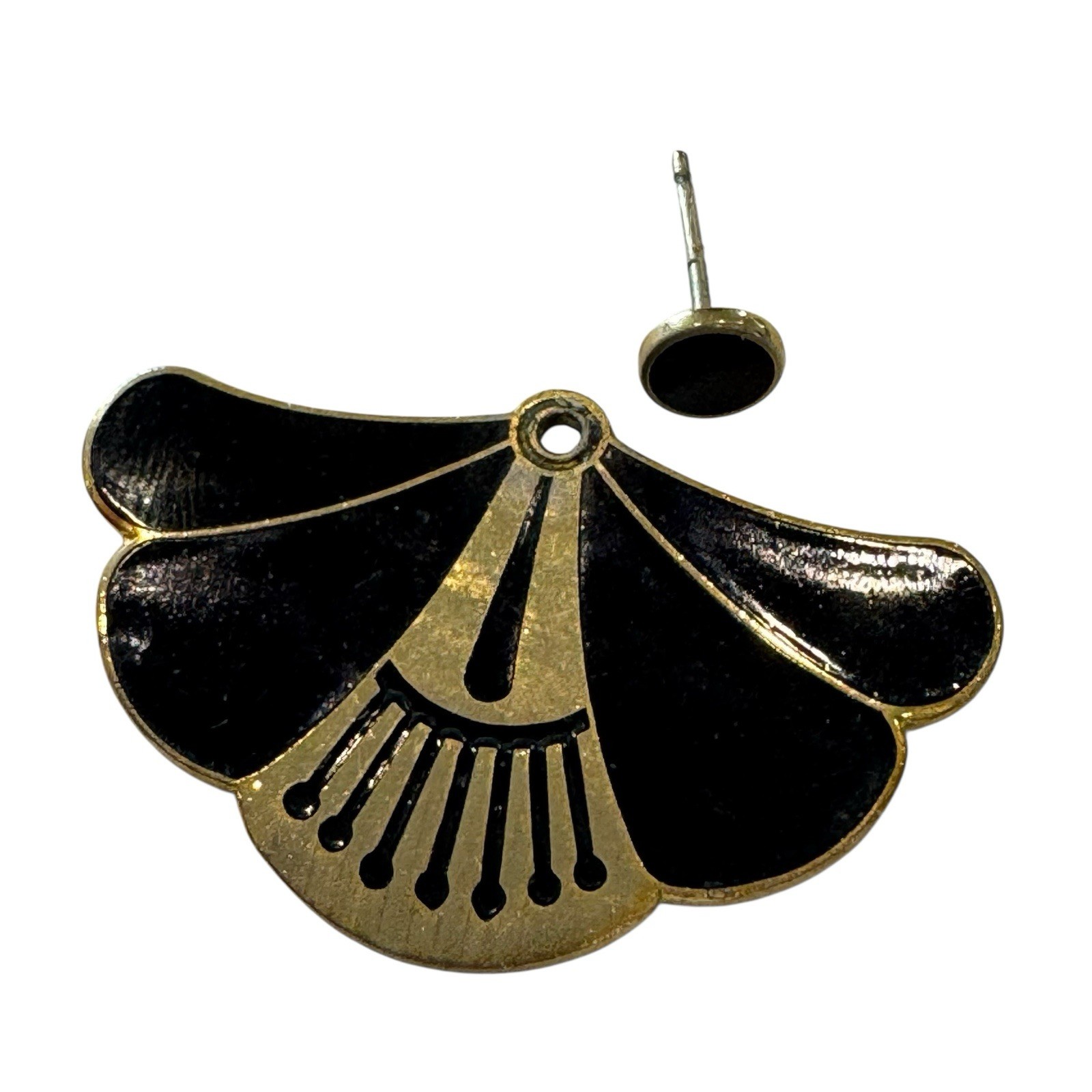 vintage Laurel Burch Stud Earrings Fans Black Enamel Cloisonné Deco Multi Use