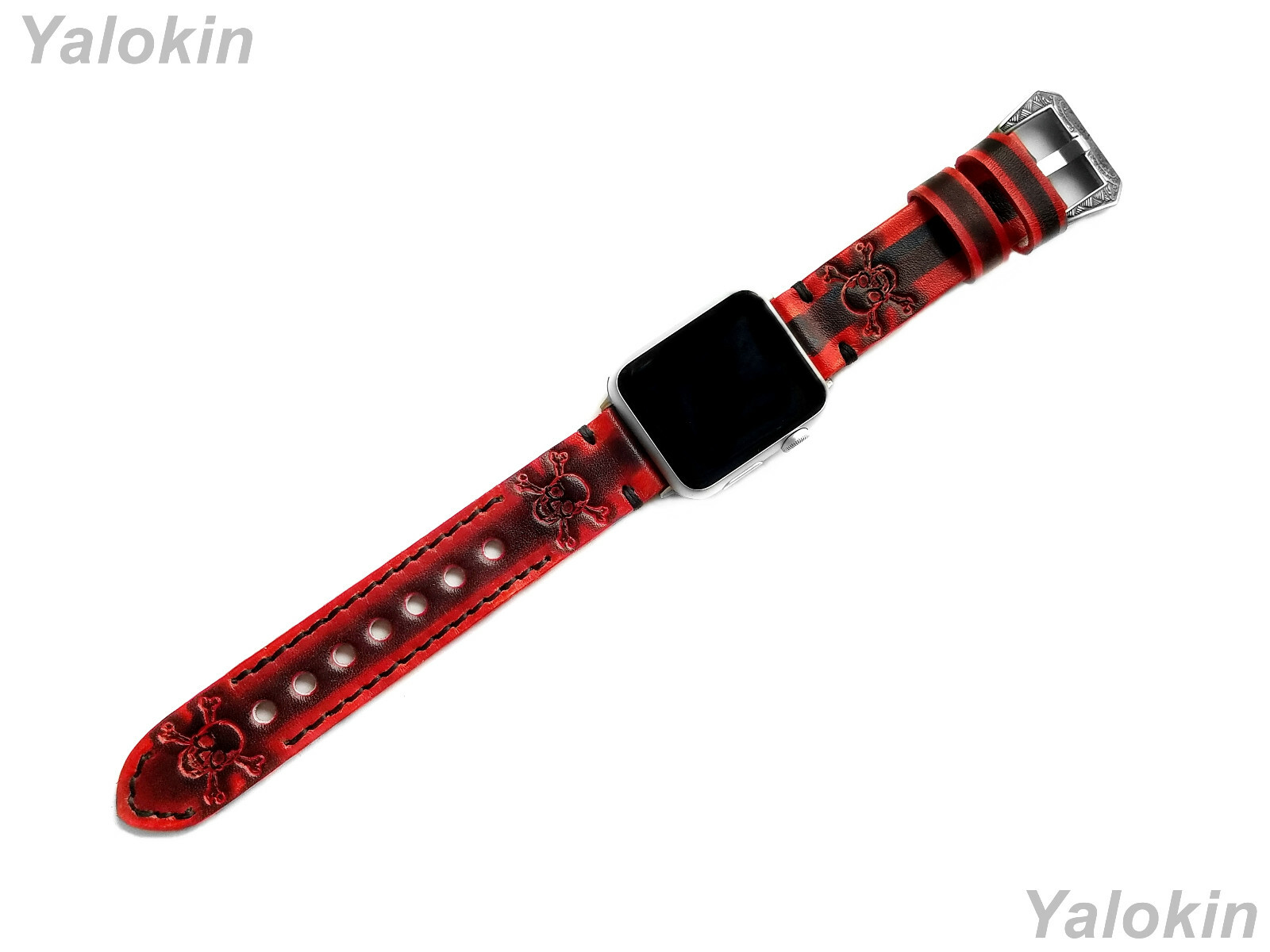 Red Black Skull Bones Band Strap for Apple Watch Ultra 3 2 1, 11 10 SE 3 Series