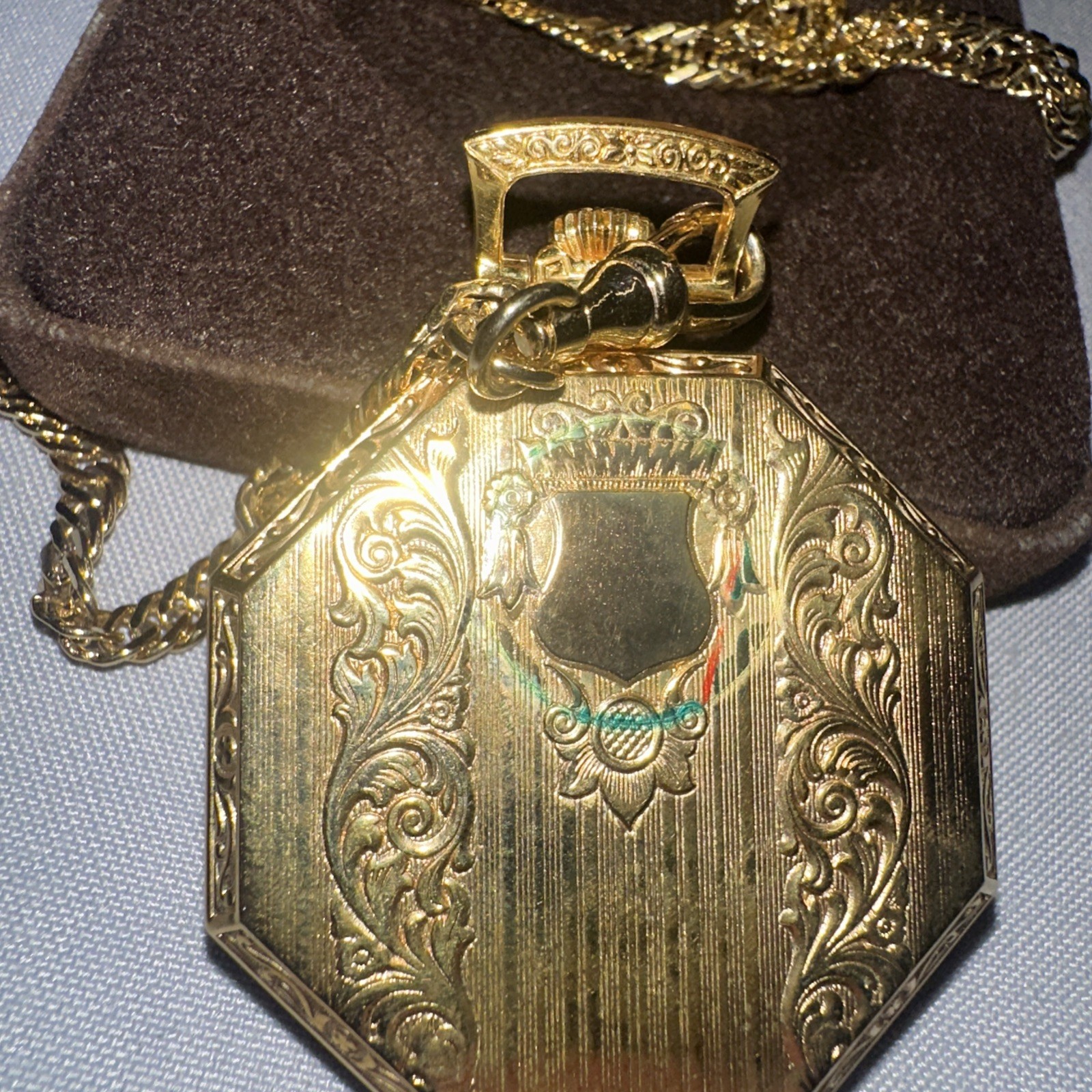Vintage Colibri 17 Jewels Incabloc Swiss Skeletonized Pocket Watch Chain + Case