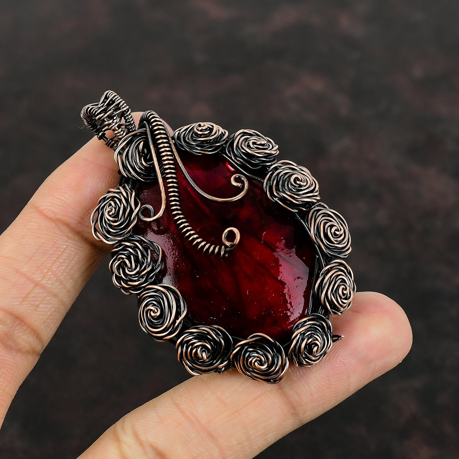 Red Fire Labradorite Copper Gift For Briedsmaid Wire Wrapped Flower 2.64″