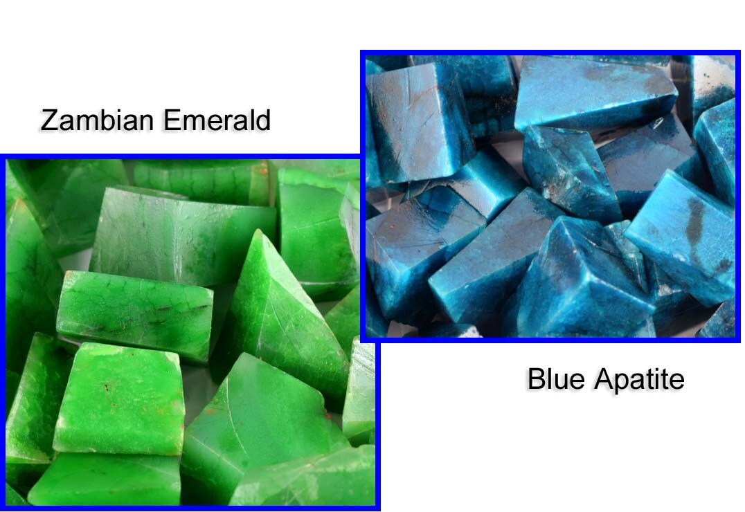 Natural 2000 Carat Blue Apatite & Zambian Emerald Gemstone Polished Rough Lot